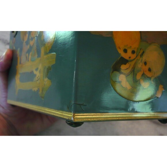 Vtg Handmade Cottagecore Wooden Purse Decoupage Whimsical Makeup Trinket Box - Picture 11 of 16